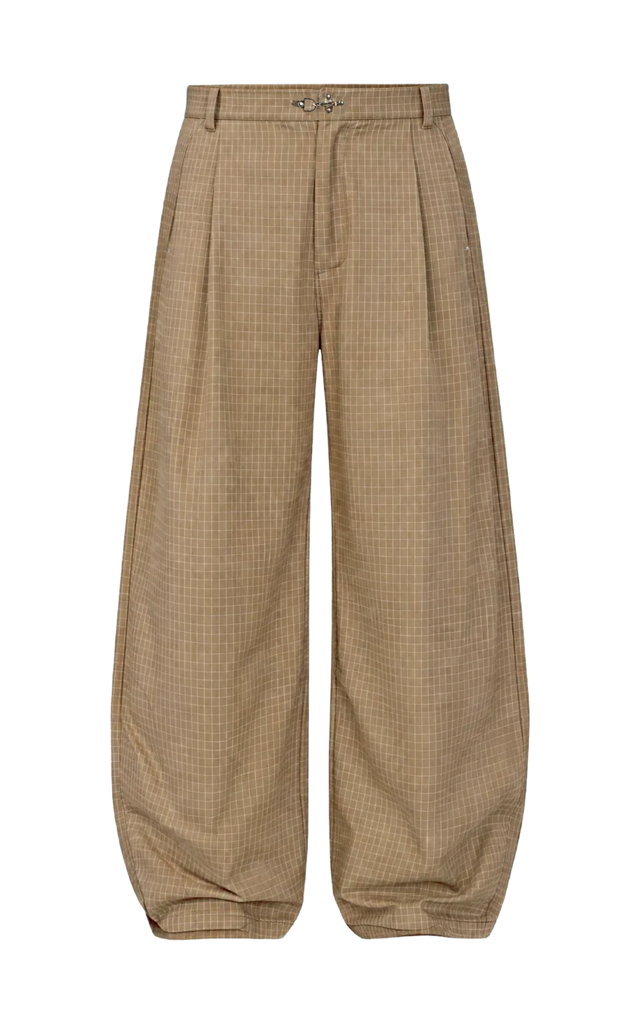 Beige checkered pants on a white background