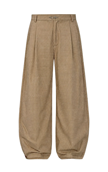Beige checkered pants on a white background
