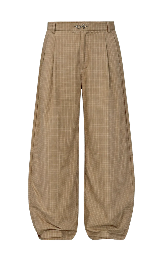 Beige checkered pants on a white background